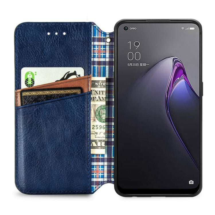 For OPPO Reno8 Cubic Grid Pressed Magnetic Leather Phone Case