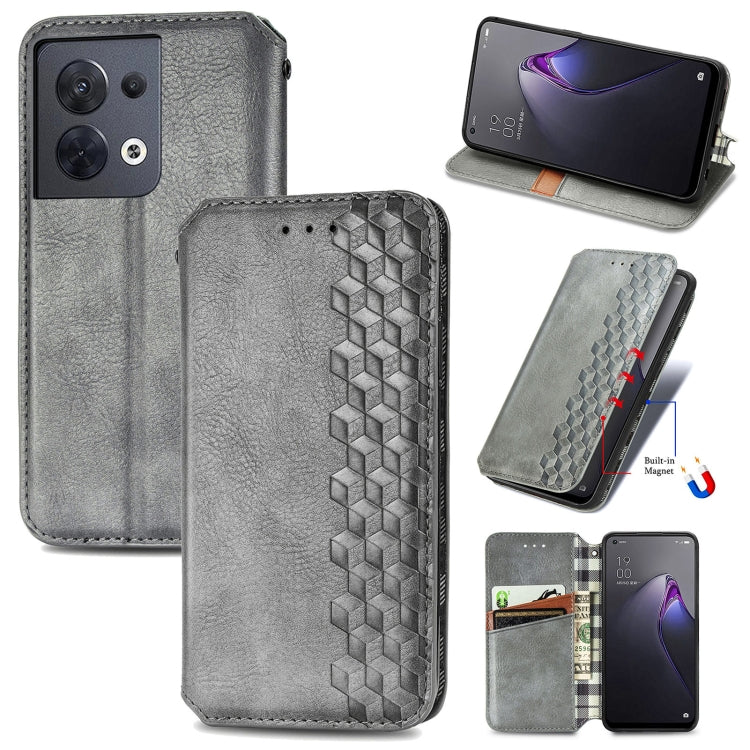 For OPPO Reno8 Cubic Grid Pressed Magnetic Leather Phone Case