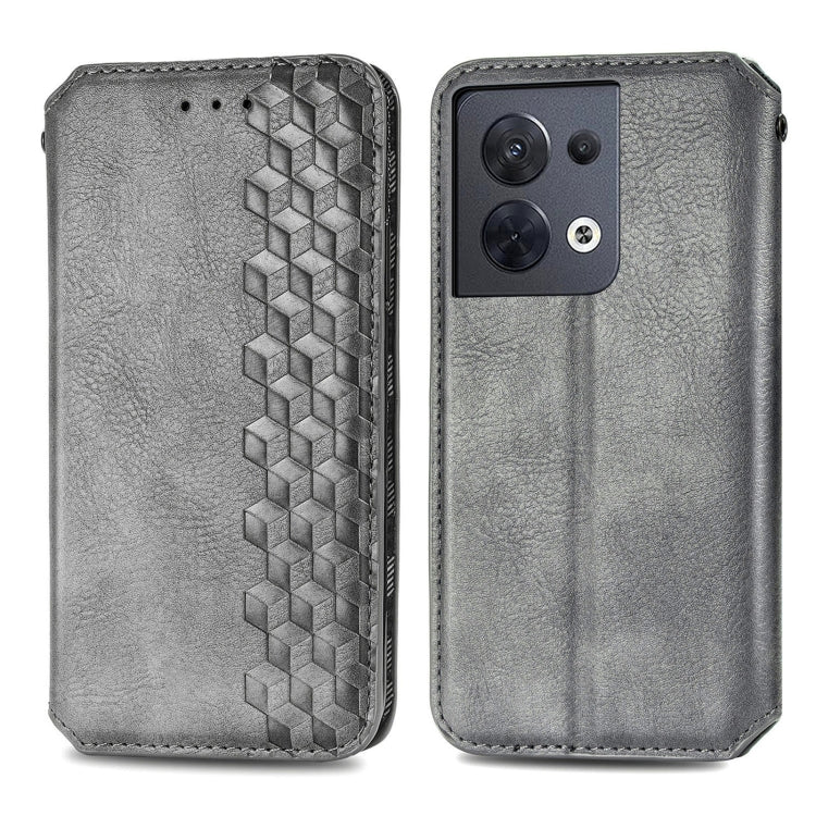 For OPPO Reno8 Cubic Grid Pressed Magnetic Leather Phone Case