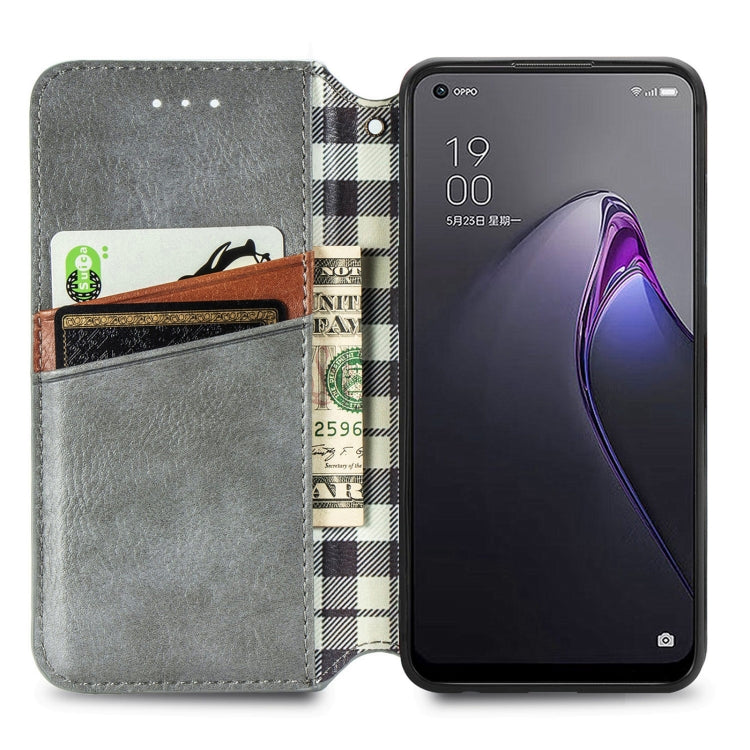 For OPPO Reno8 Cubic Grid Pressed Magnetic Leather Phone Case