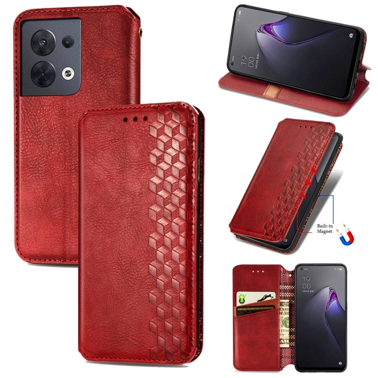 For OPPO Reno8 Cubic Grid Pressed Magnetic Leather Phone Case