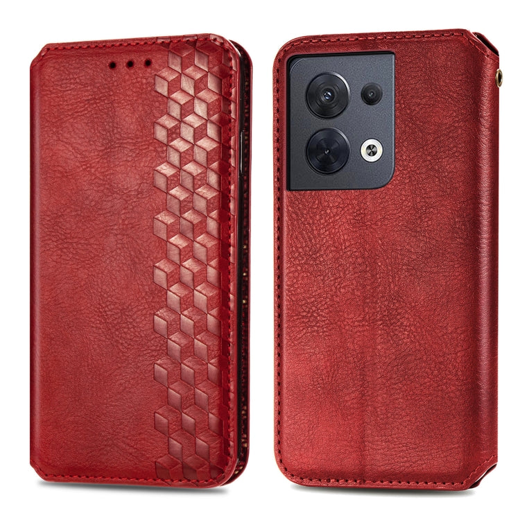 For OPPO Reno8 Cubic Grid Pressed Magnetic Leather Phone Case