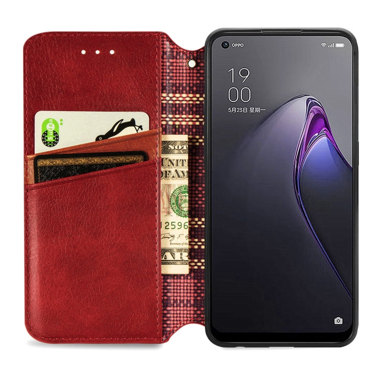 For OPPO Reno8 Cubic Grid Pressed Magnetic Leather Phone Case