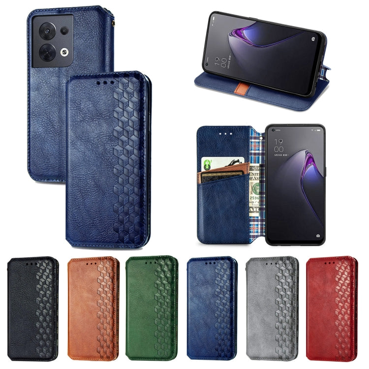 For OPPO Reno8 Cubic Grid Pressed Magnetic Leather Phone Case