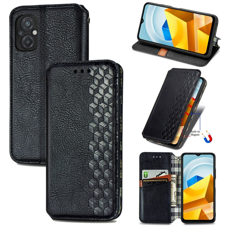 For Xiaomi Poco M5 Cubic Grid Pressed Magnetic Leather Phone Case