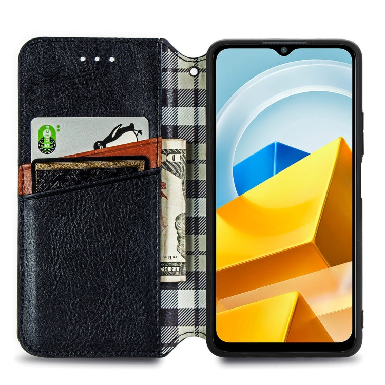 For Xiaomi Poco M5 Cubic Grid Pressed Magnetic Leather Phone Case