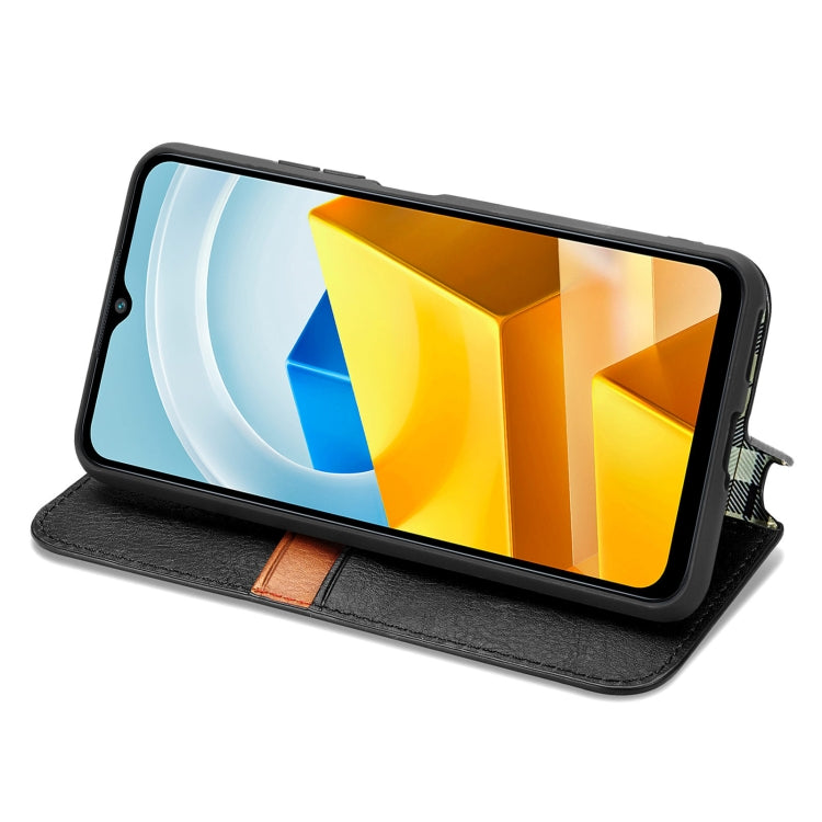 For Xiaomi Poco M5 Cubic Grid Pressed Magnetic Leather Phone Case