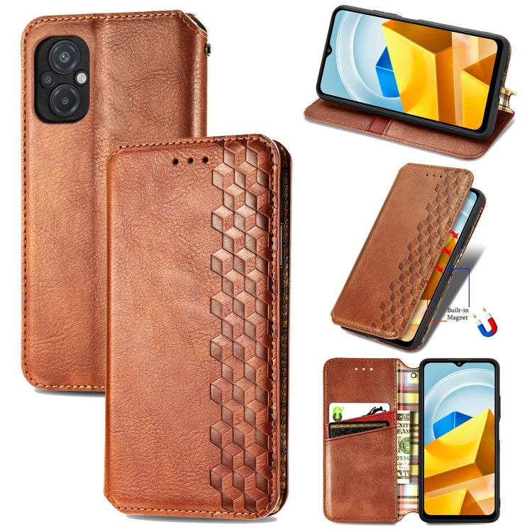 For Xiaomi Poco M5 Cubic Grid Pressed Magnetic Leather Phone Case