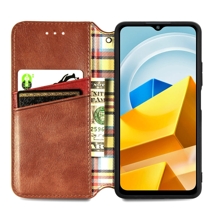 For Xiaomi Poco M5 Cubic Grid Pressed Magnetic Leather Phone Case
