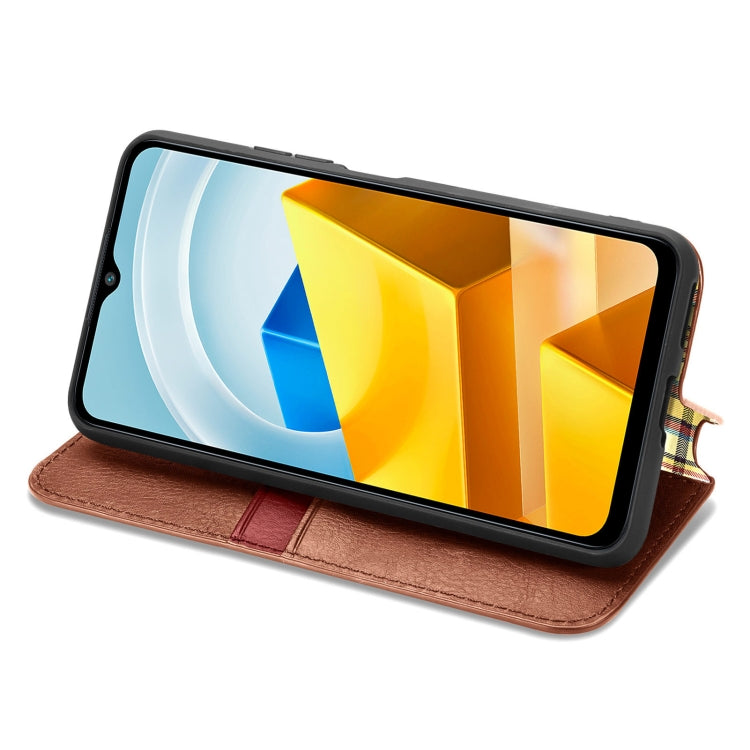 For Xiaomi Poco M5 Cubic Grid Pressed Magnetic Leather Phone Case