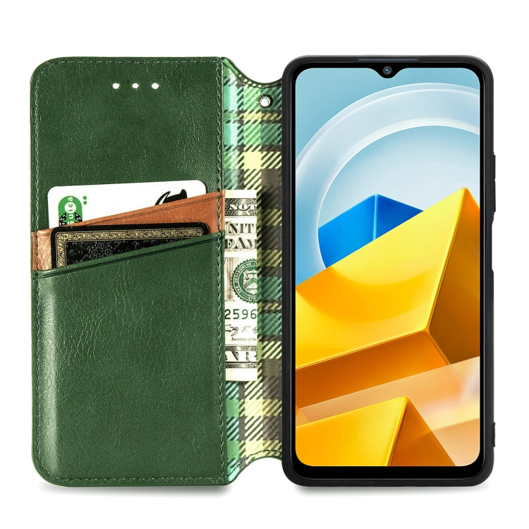 For Xiaomi Poco M5 Cubic Grid Pressed Magnetic Leather Phone Case