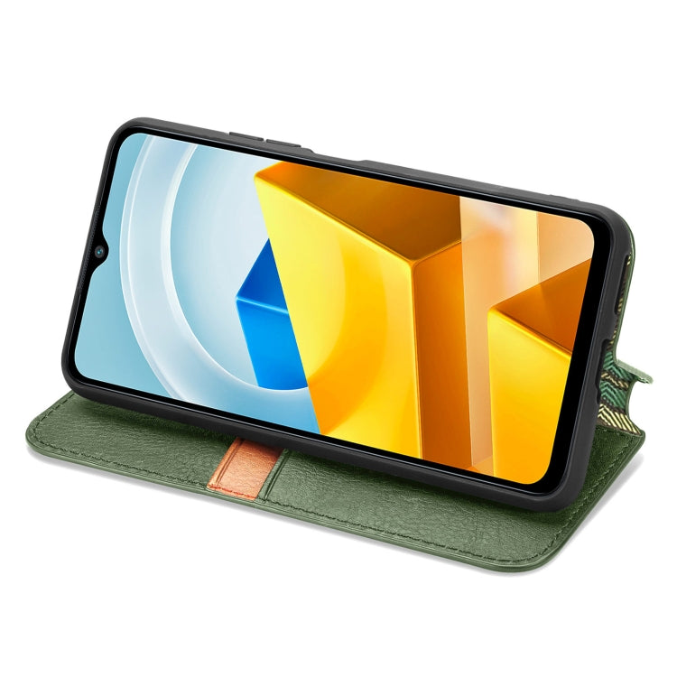 For Xiaomi Poco M5 Cubic Grid Pressed Magnetic Leather Phone Case