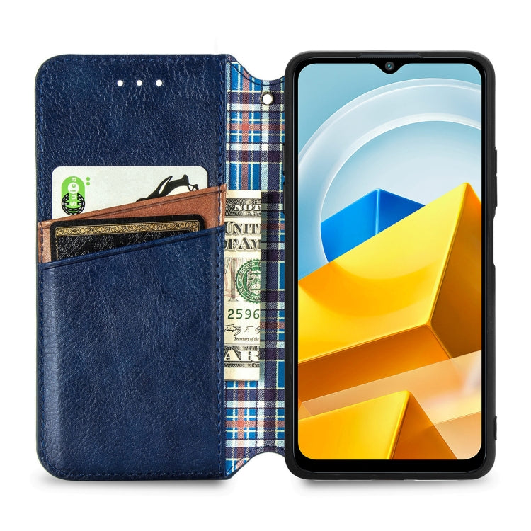 For Xiaomi Poco M5 Cubic Grid Pressed Magnetic Leather Phone Case