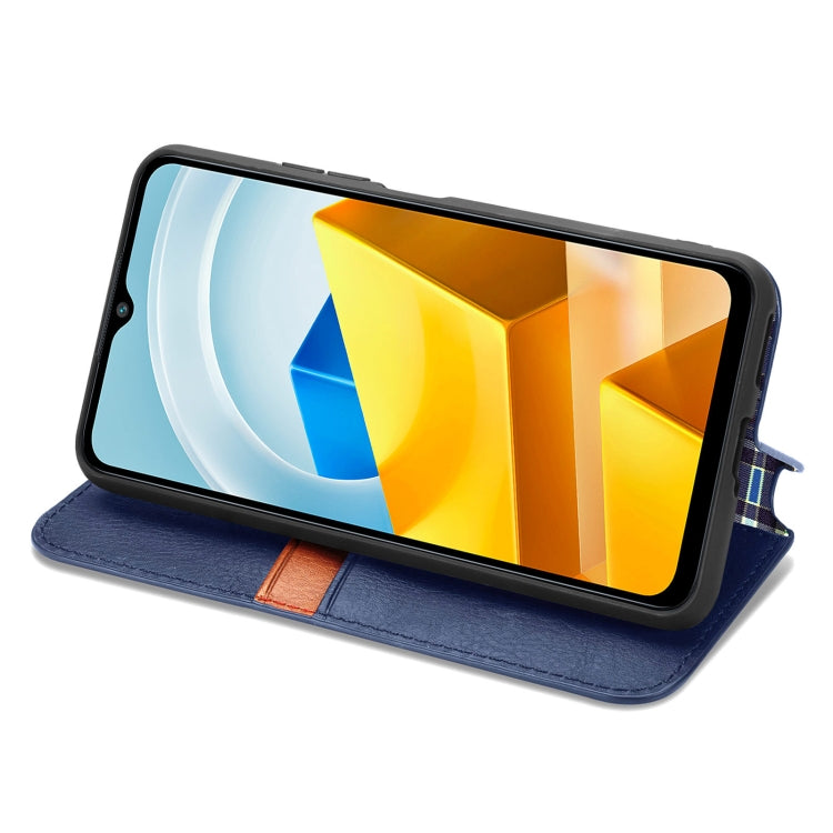 For Xiaomi Poco M5 Cubic Grid Pressed Magnetic Leather Phone Case