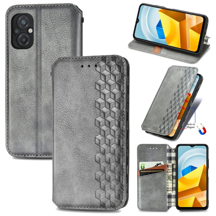 For Xiaomi Poco M5 Cubic Grid Pressed Magnetic Leather Phone Case