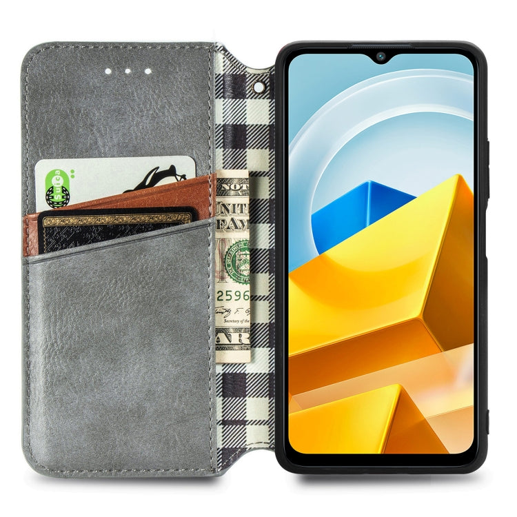 For Xiaomi Poco M5 Cubic Grid Pressed Magnetic Leather Phone Case