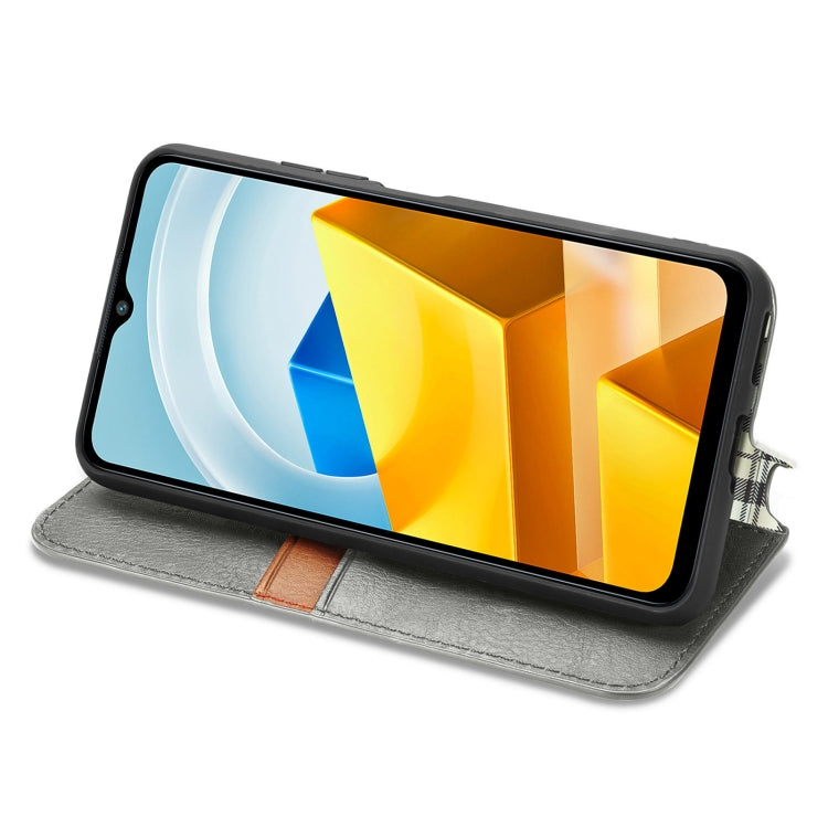 For Xiaomi Poco M5 Cubic Grid Pressed Magnetic Leather Phone Case