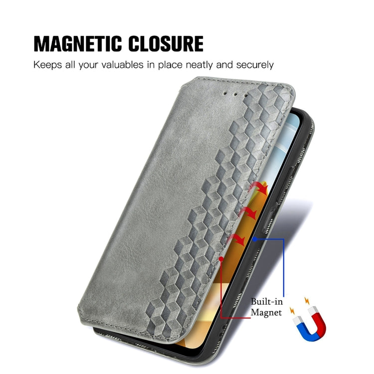 For Xiaomi Poco M5 Cubic Grid Pressed Magnetic Leather Phone Case