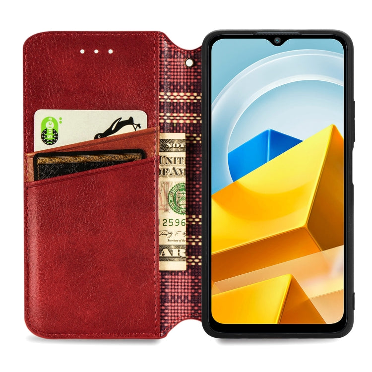 For Xiaomi Poco M5 Cubic Grid Pressed Magnetic Leather Phone Case