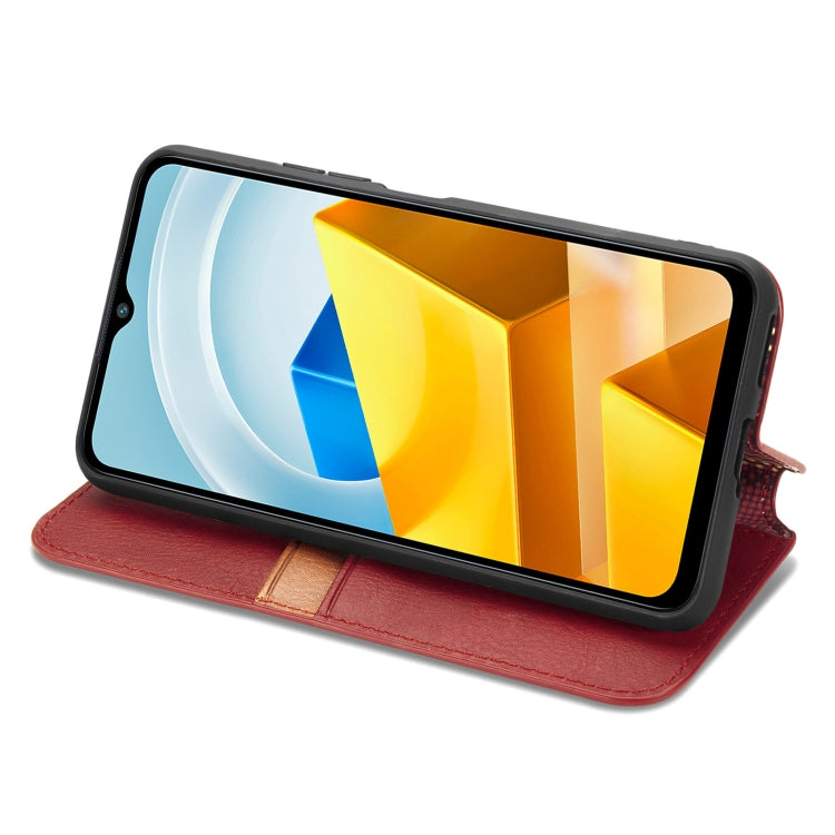 For Xiaomi Poco M5 Cubic Grid Pressed Magnetic Leather Phone Case