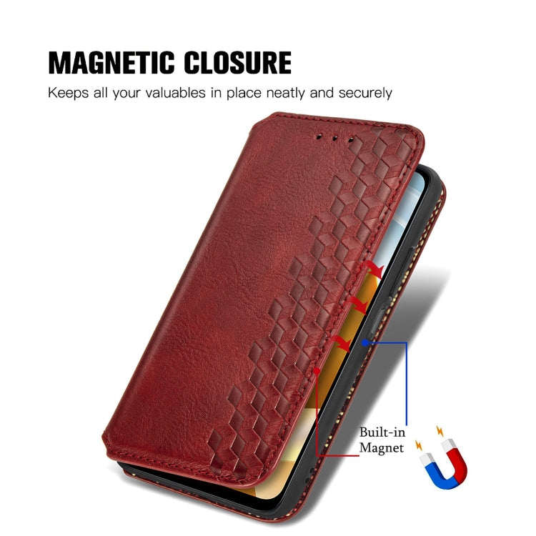 For Xiaomi Poco M5 Cubic Grid Pressed Magnetic Leather Phone Case