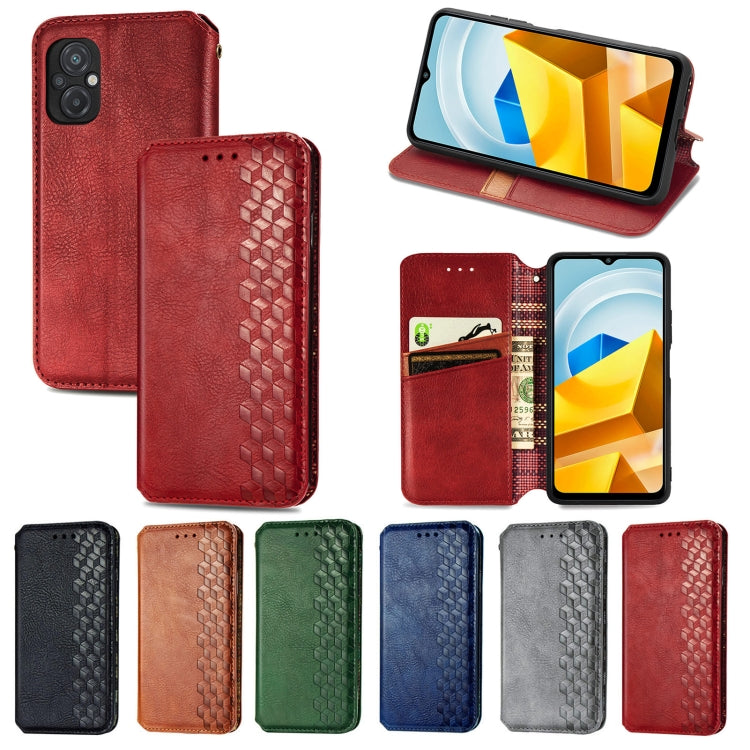 For Xiaomi Poco M5 Cubic Grid Pressed Magnetic Leather Phone Case
