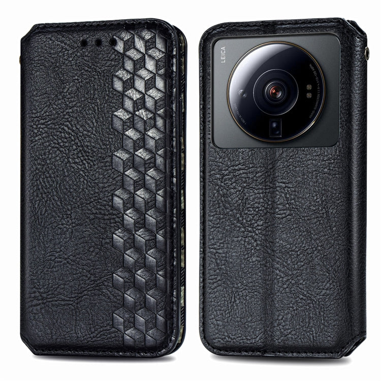 For Xiaomi 12S Ultra Cubic Grid Pressed Magnetic Leather Phone Case