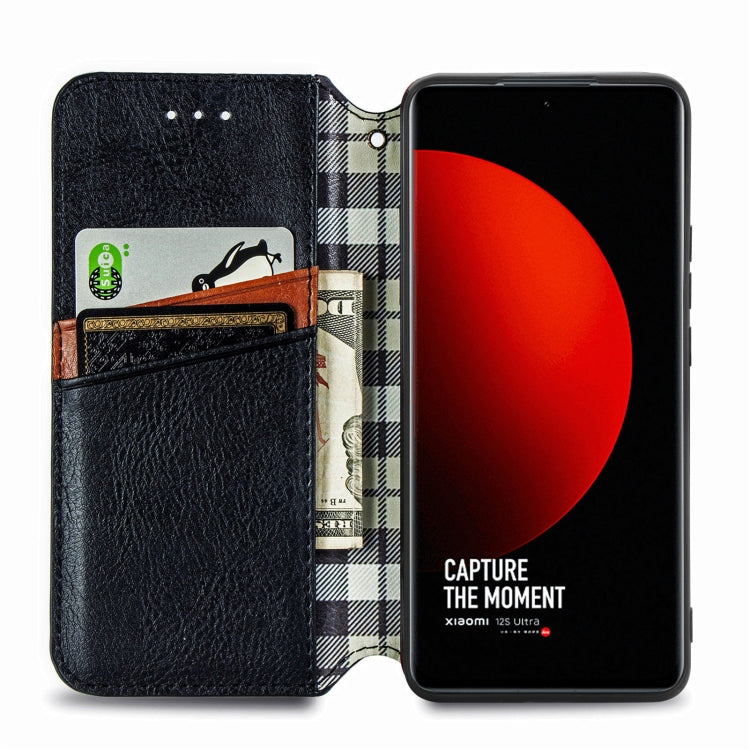 For Xiaomi 12S Ultra Cubic Grid Pressed Magnetic Leather Phone Case