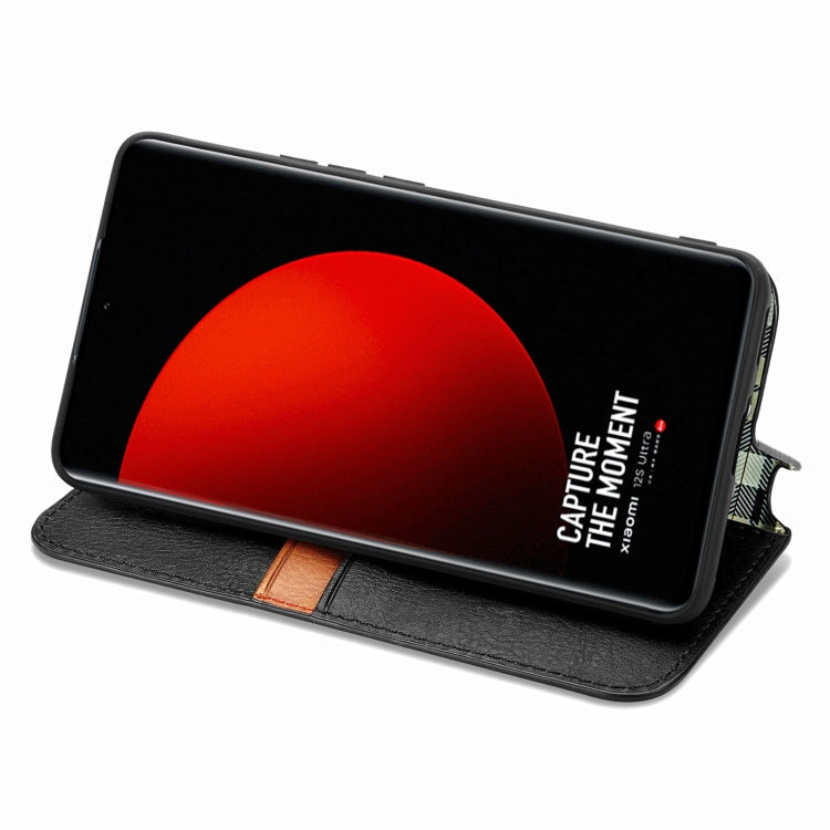 For Xiaomi 12S Ultra Cubic Grid Pressed Magnetic Leather Phone Case