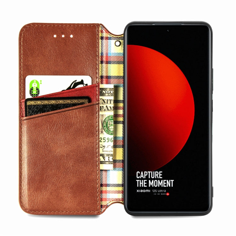 For Xiaomi 12S Ultra Cubic Grid Pressed Magnetic Leather Phone Case