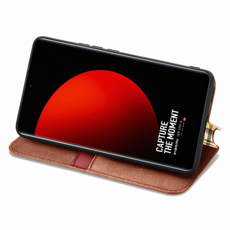 For Xiaomi 12S Ultra Cubic Grid Pressed Magnetic Leather Phone Case