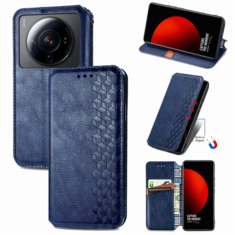 For Xiaomi 12S Ultra Cubic Grid Pressed Magnetic Leather Phone Case