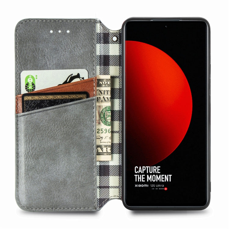 For Xiaomi 12S Ultra Cubic Grid Pressed Magnetic Leather Phone Case