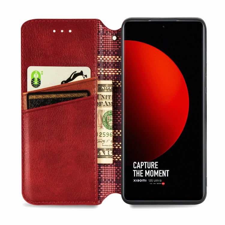 For Xiaomi 12S Ultra Cubic Grid Pressed Magnetic Leather Phone Case