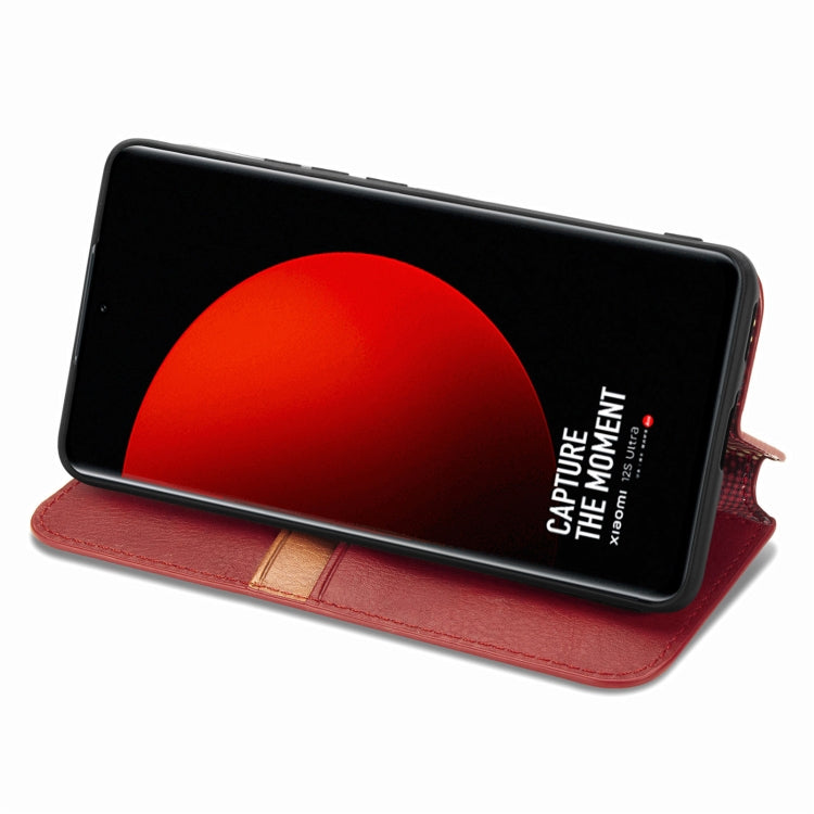 For Xiaomi 12S Ultra Cubic Grid Pressed Magnetic Leather Phone Case