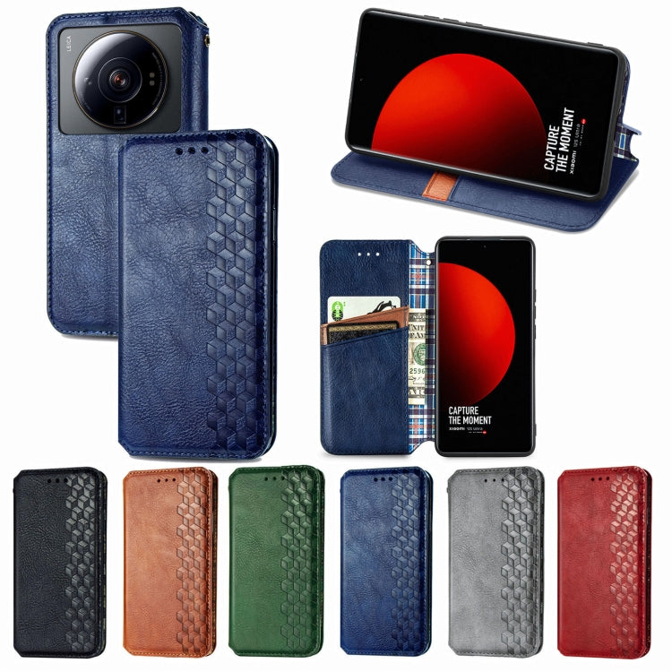 For Xiaomi 12S Ultra Cubic Grid Pressed Magnetic Leather Phone Case