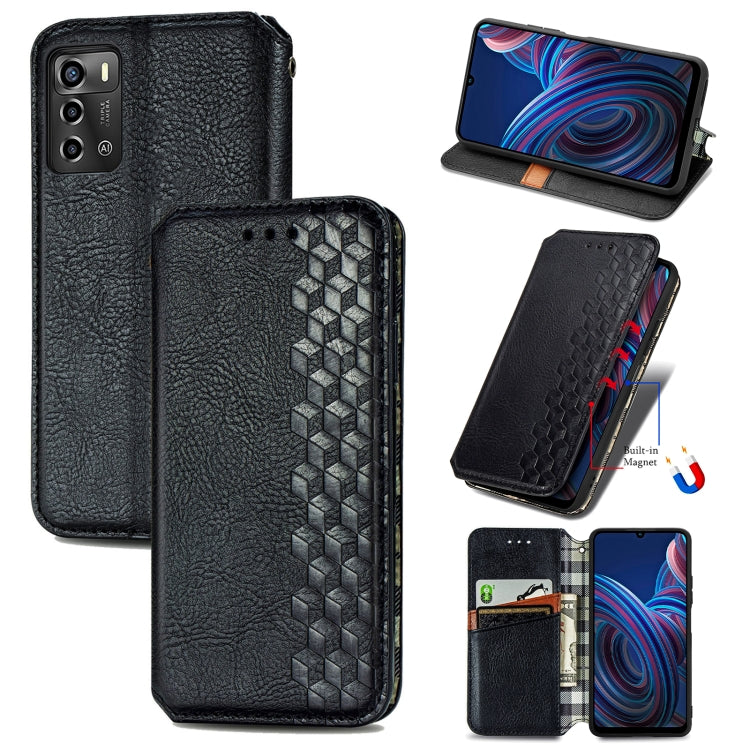 For ZTE Blade A72 4G Cubic Grid Pressed Magnetic Leather Phone Case