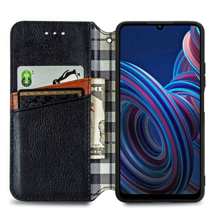 For ZTE Blade A72 4G Cubic Grid Pressed Magnetic Leather Phone Case