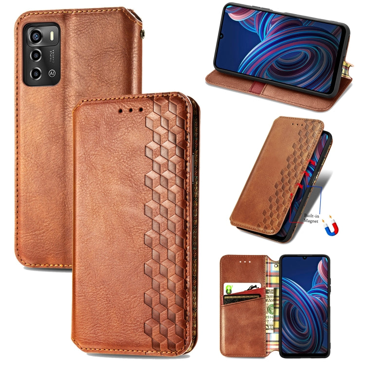 For ZTE Blade A72 4G Cubic Grid Pressed Magnetic Leather Phone Case