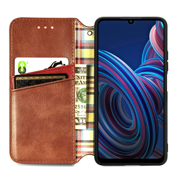 For ZTE Blade A72 4G Cubic Grid Pressed Magnetic Leather Phone Case