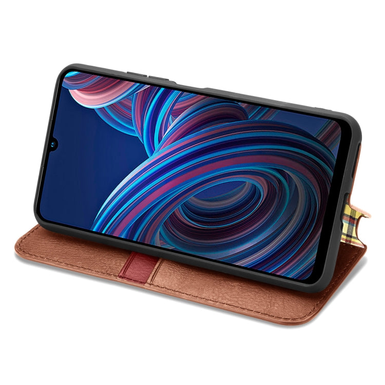 For ZTE Blade A72 4G Cubic Grid Pressed Magnetic Leather Phone Case