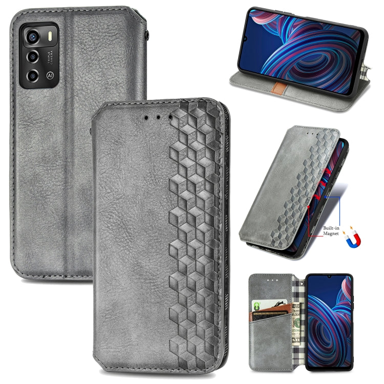 For ZTE Blade A72 4G Cubic Grid Pressed Magnetic Leather Phone Case