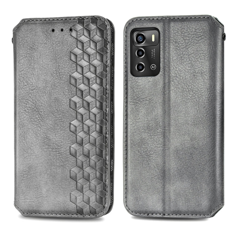 For ZTE Blade A72 4G Cubic Grid Pressed Magnetic Leather Phone Case