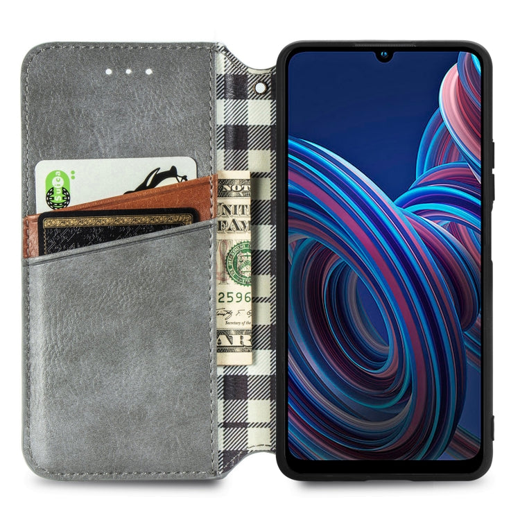 For ZTE Blade A72 4G Cubic Grid Pressed Magnetic Leather Phone Case