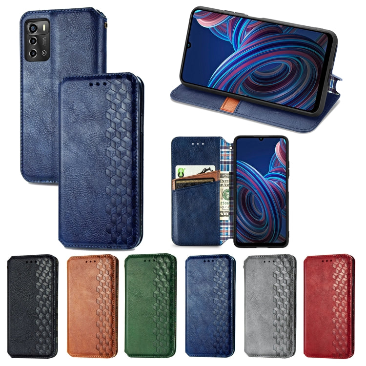 For ZTE Blade A72 4G Cubic Grid Pressed Magnetic Leather Phone Case