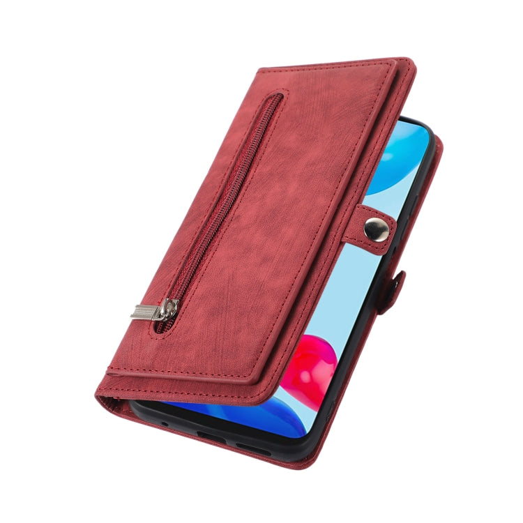 For Xiaomi Redmi Note 11 4G Global Zipper Card Slot Buckle Wallet Leather Phone Case