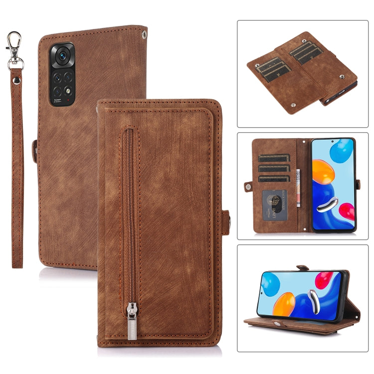 For Xiaomi Redmi Note 11 4G Global Zipper Card Slot Buckle Wallet Leather Phone Case