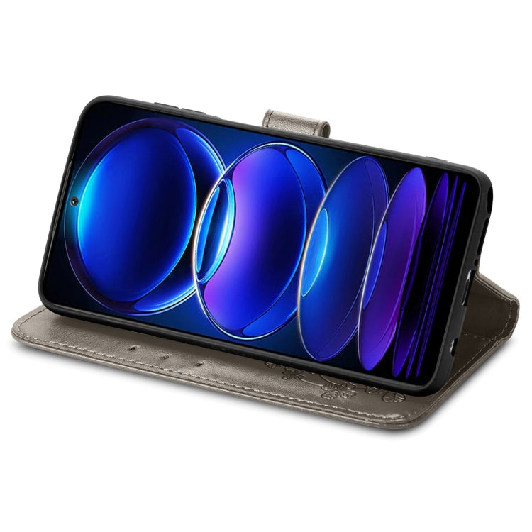 For Xiaomi Redmi Note 12 Pro 5G Four-leaf Clasp Embossed Buckle Leather Phone Case