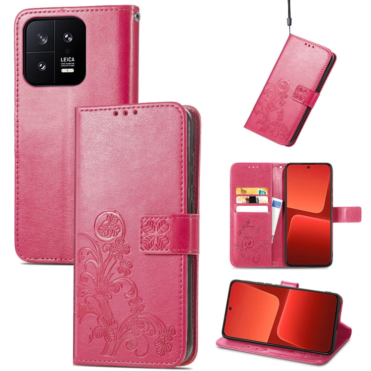 For Xiaomi 13 Four-leaf Clasp Embossed Buckle Leather Phone Case