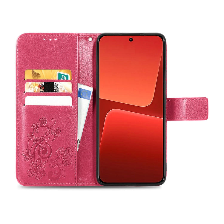 For Xiaomi 13 Four-leaf Clasp Embossed Buckle Leather Phone Case